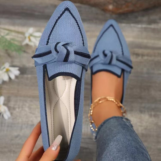 Bow Contrast Trim Point Toe Loafers - Luxe4Everyday Dusty Blue / 36(US5) Shoes