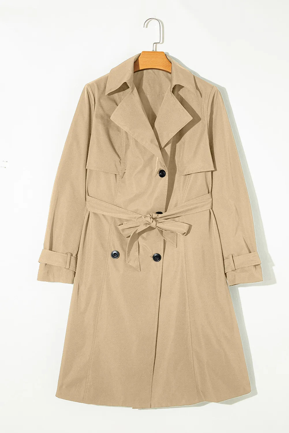 Collared Neck Tie Waist Buttoned Long Sleeve Trench Coat - Luxe4Everyday Dust Storm / S Coat