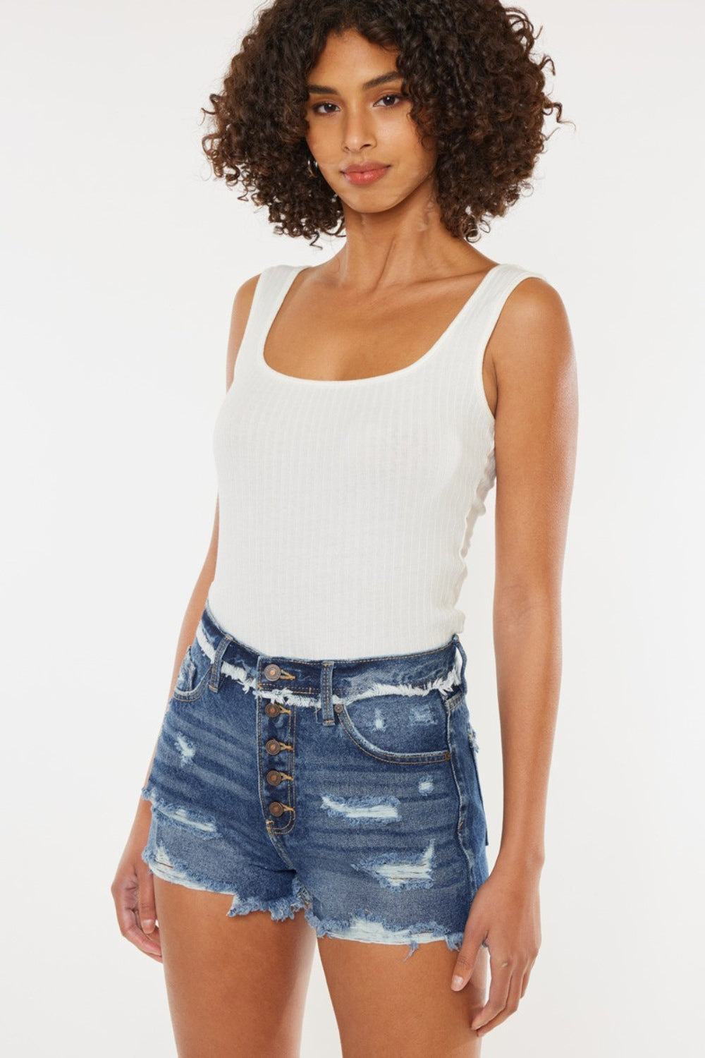 Kancan Distressed Button Fly Denim Shorts - Luxe4Everyday Shorts