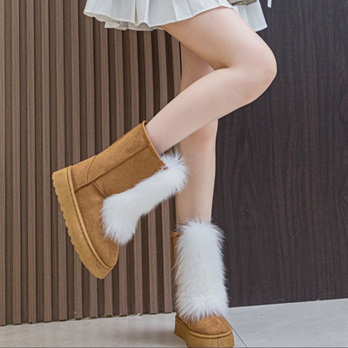 Thermal Suede Platform Boots - Luxe4Everyday White / 36(US5) Shoes