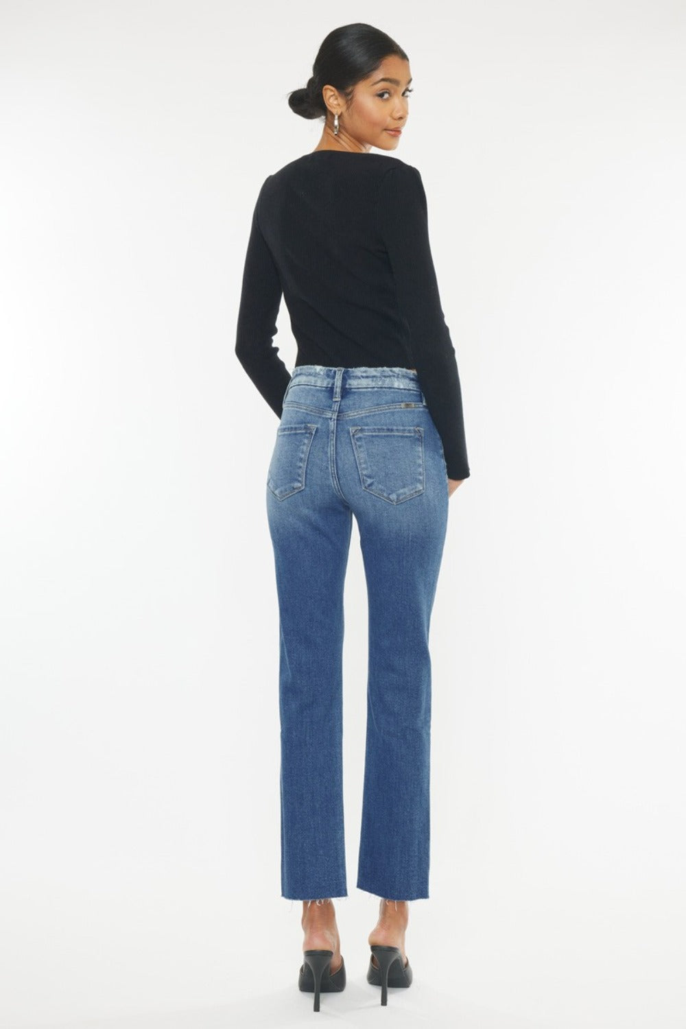 Kancan High Rise Wide Waistband Slim Straight Jeans - Luxe4Everyday Jeans