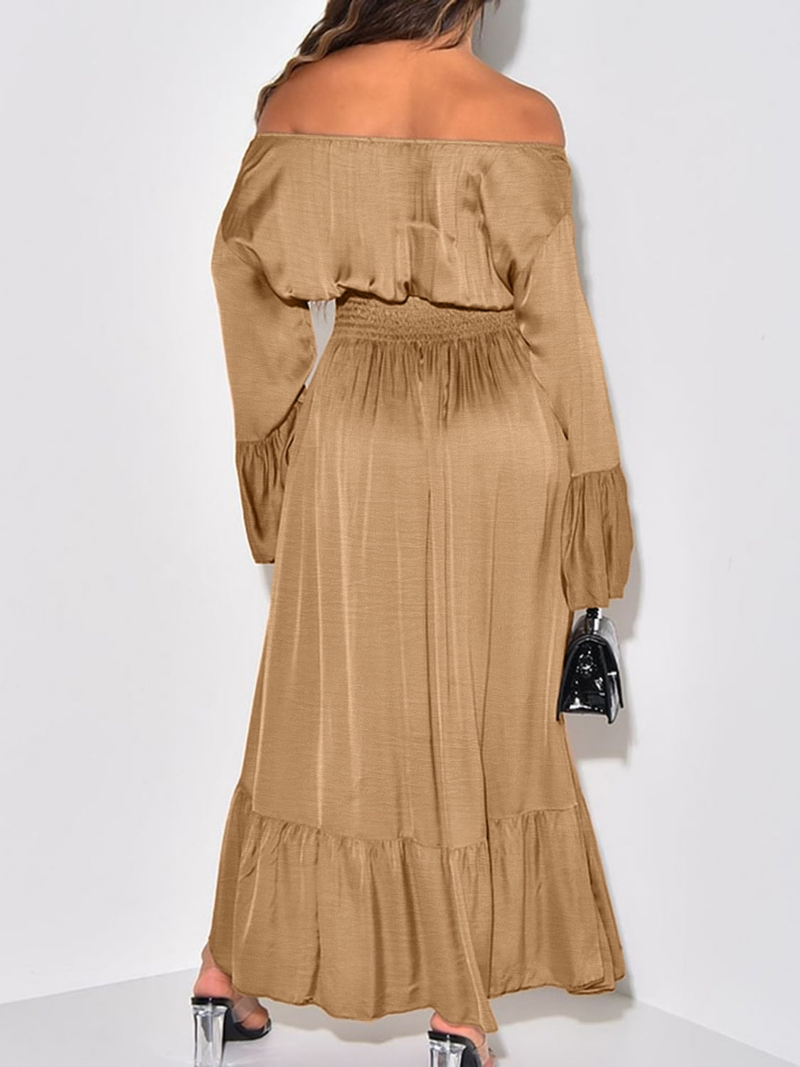 Smocked Flounce Sleeve Maxi Dress - Luxe4Everyday Camel / S Dress