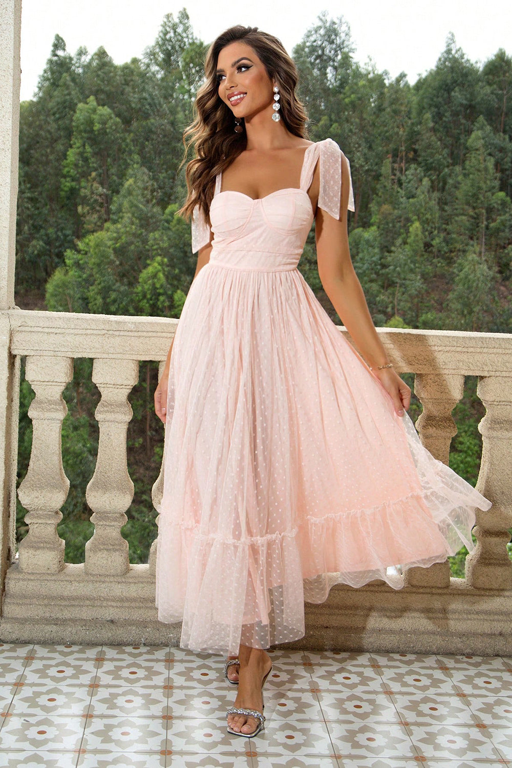 Tie-Shoulder Sweetheart Neck Dress - Luxe4Everyday Blush Pink / XS Dress