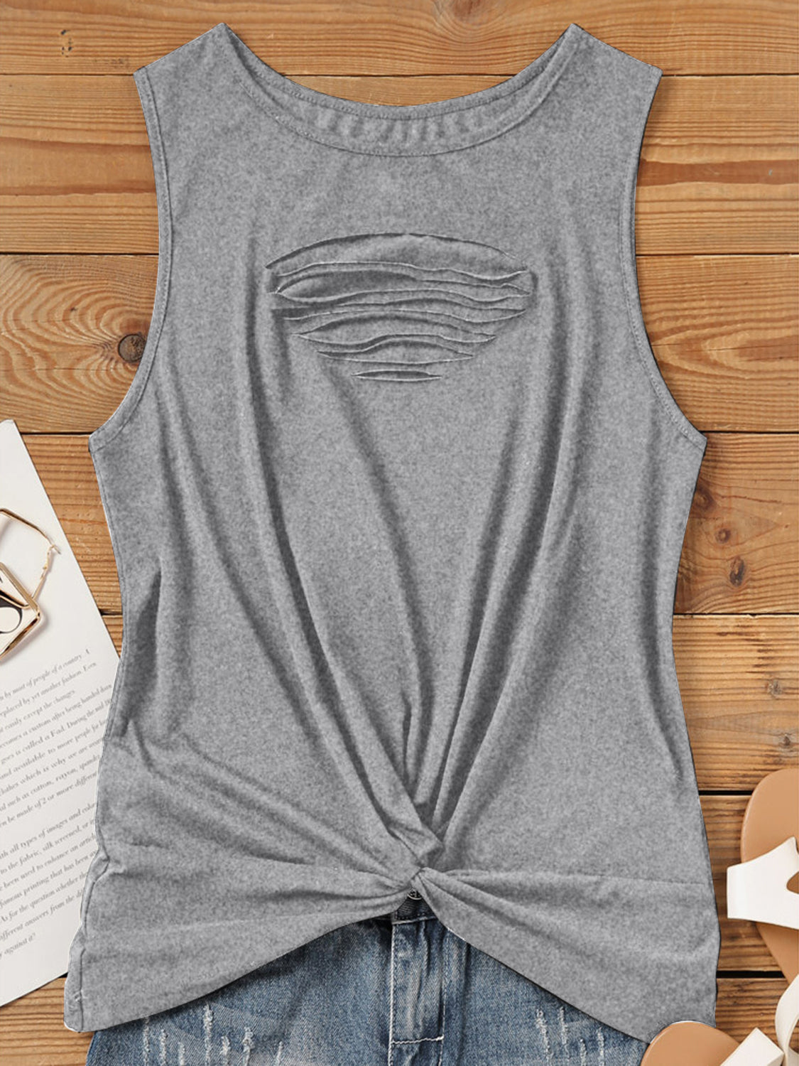 Cutout Twisted Round Neck Tank - Luxe4Everyday Shirt