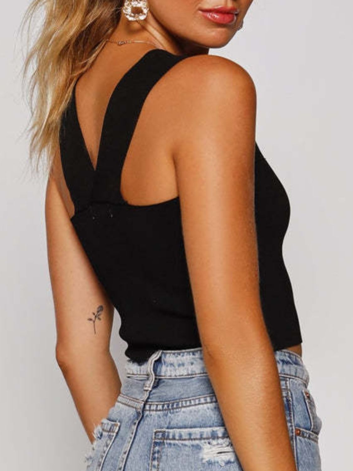 Square Neck Wide Strap Tank - Luxe4Everyday Black / S Shirt