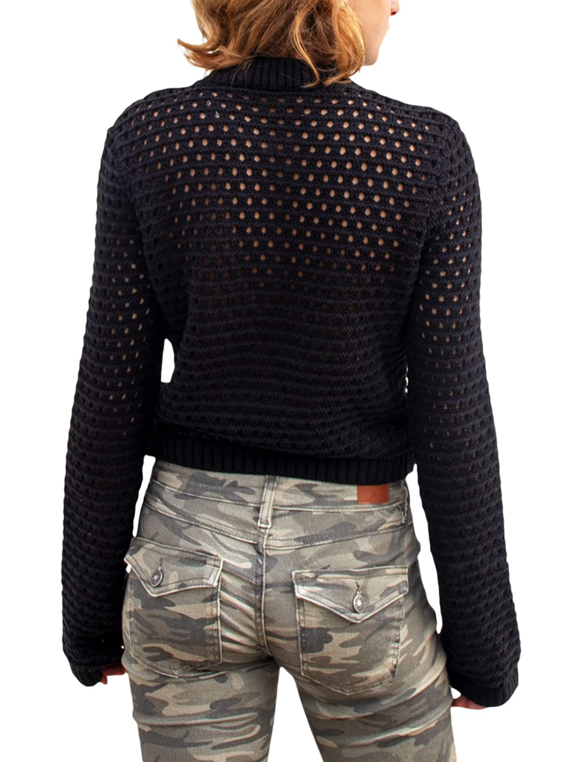 Openwork Round Neck Long Sleeve Knit Top - Luxe4Everyday Sweater