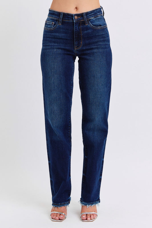 Judy Blue Full Size Raw Hem Straight Leg Jeans - Luxe4Everyday Dark / 0(24) Jeans