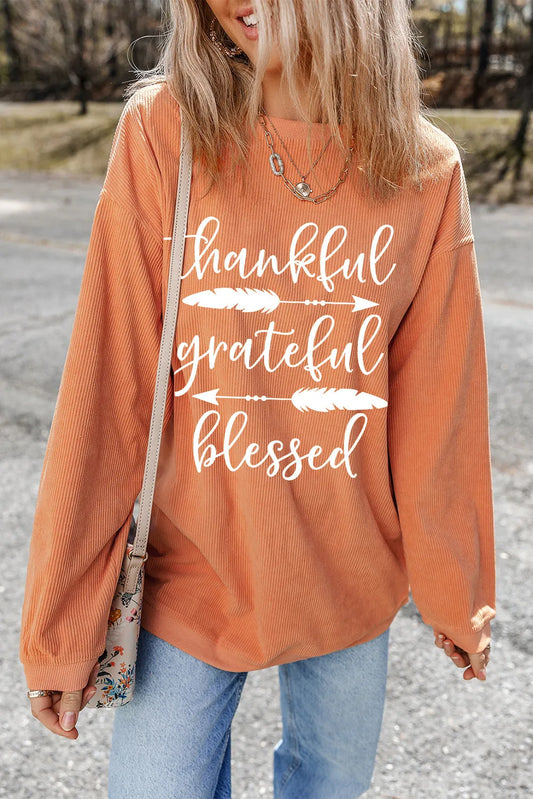 Letter Graphic Round Neck Long Sleeve Sweatshirt - Luxe4Everyday Sherbet / S Sweatshirt