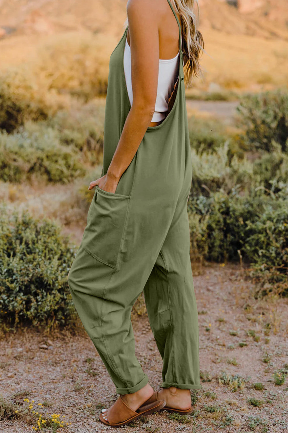 Double Take Full Size V-Neck Sleeveless Jumpsuit with Pockets - Luxe4Everyday Jumpsuit