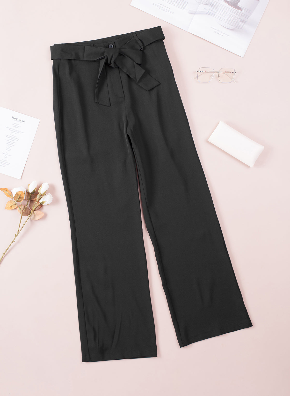 Tied High Waist Straight Pants - Luxe4Everyday Black / S Pants