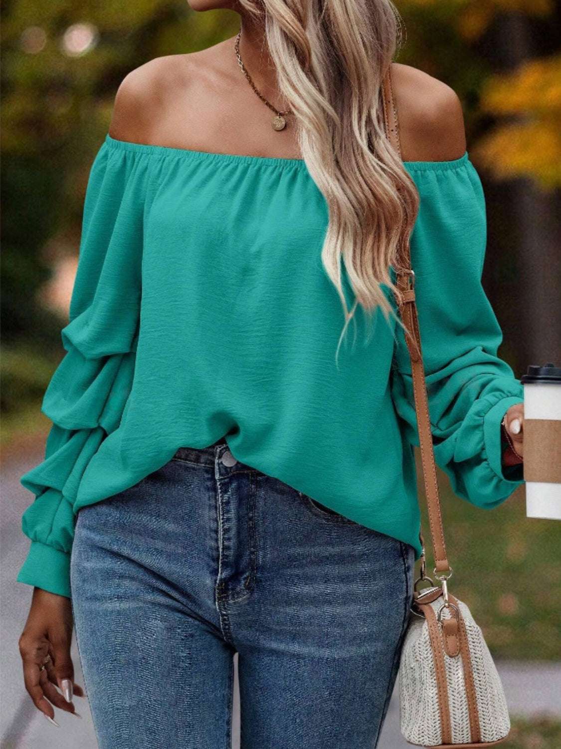 Ruched Off-Shoulder Long Sleeve Blouse - Luxe4Everyday Shirt