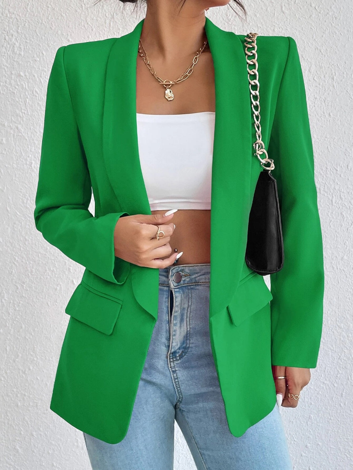 Shawl Collar Long Sleeve Blazer - Luxe4Everyday Green / S Blazer