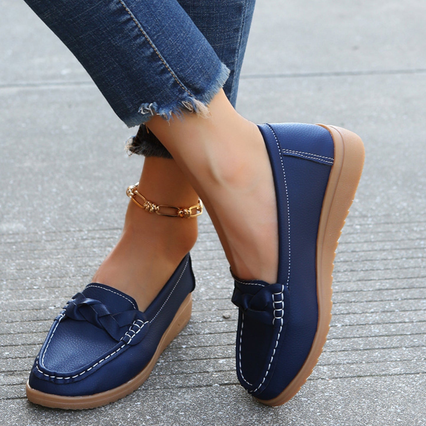 Weave Wedge Heeled Loafers - Luxe4Everyday Dark Blue / 35(US4) Shoes