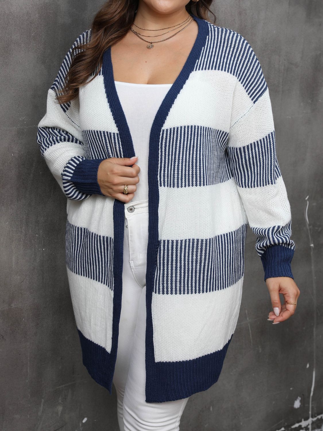 Plus Size Open Front Long Sleeve Cardigan - Luxe4Everyday Dark Navy / 0XL Cardigan