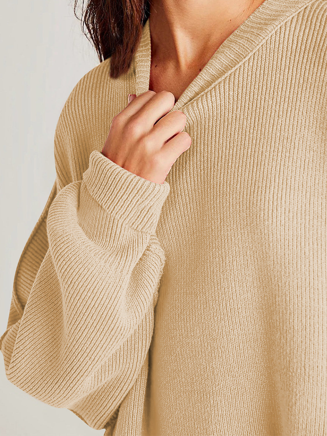 Double Take Side Slit Round Neck Long Sleeve Sweater - Luxe4Everyday Sweater