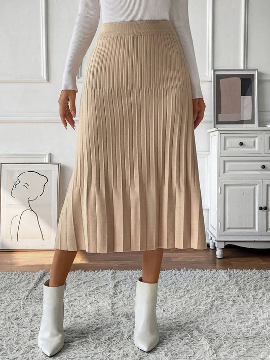 Perfee Pleated Midi Sweater Skirt - Luxe4Everyday Tan / S Skirt