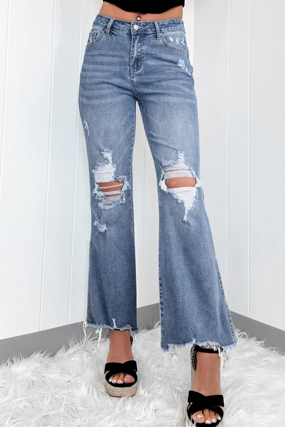 Distressed Raw Hem Bootcut Jeans - Luxe4Everyday Medium / 4 Jeans