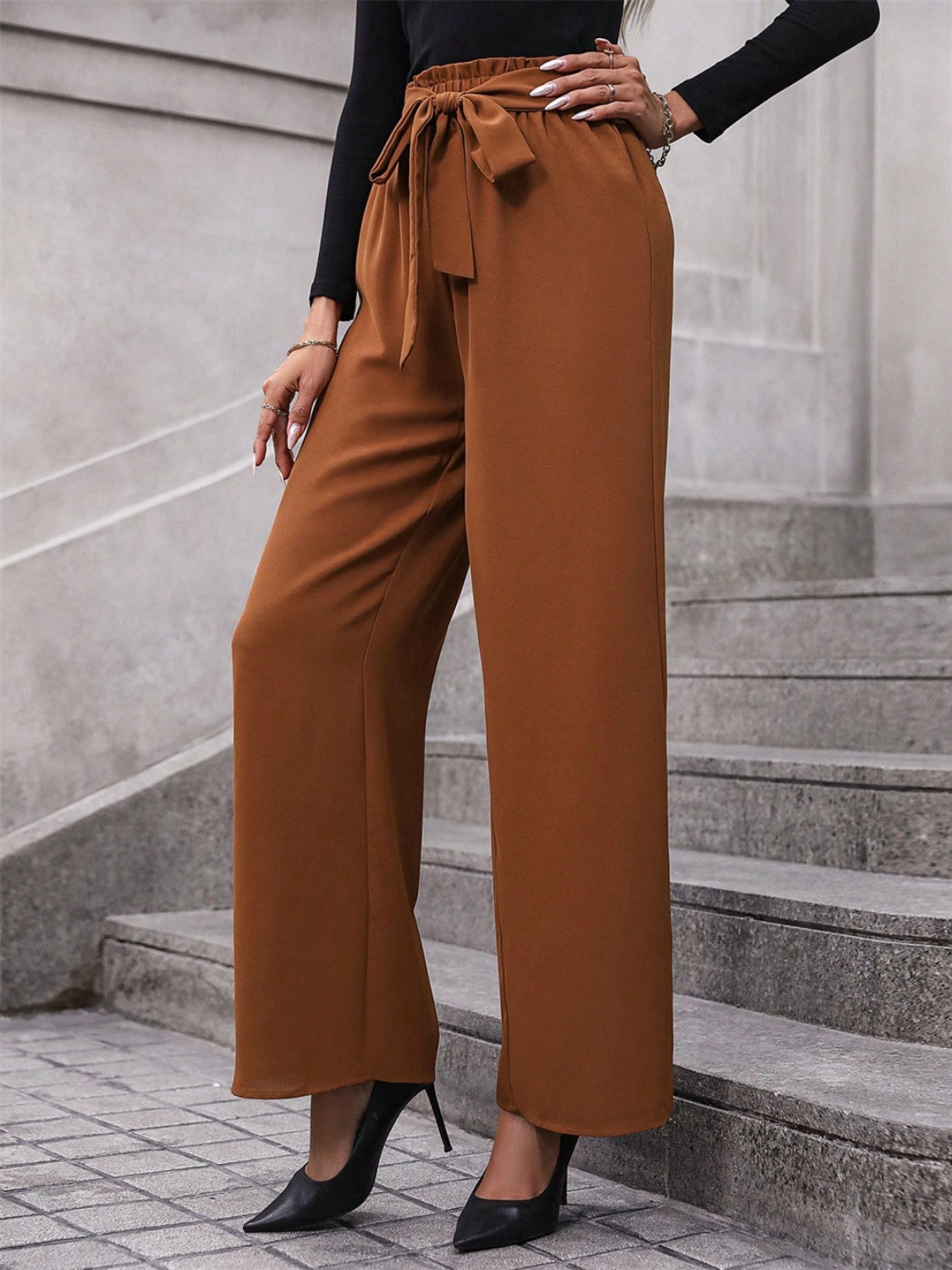 Tied Wide Leg Pants - Luxe4Everyday Caramel / S Pants