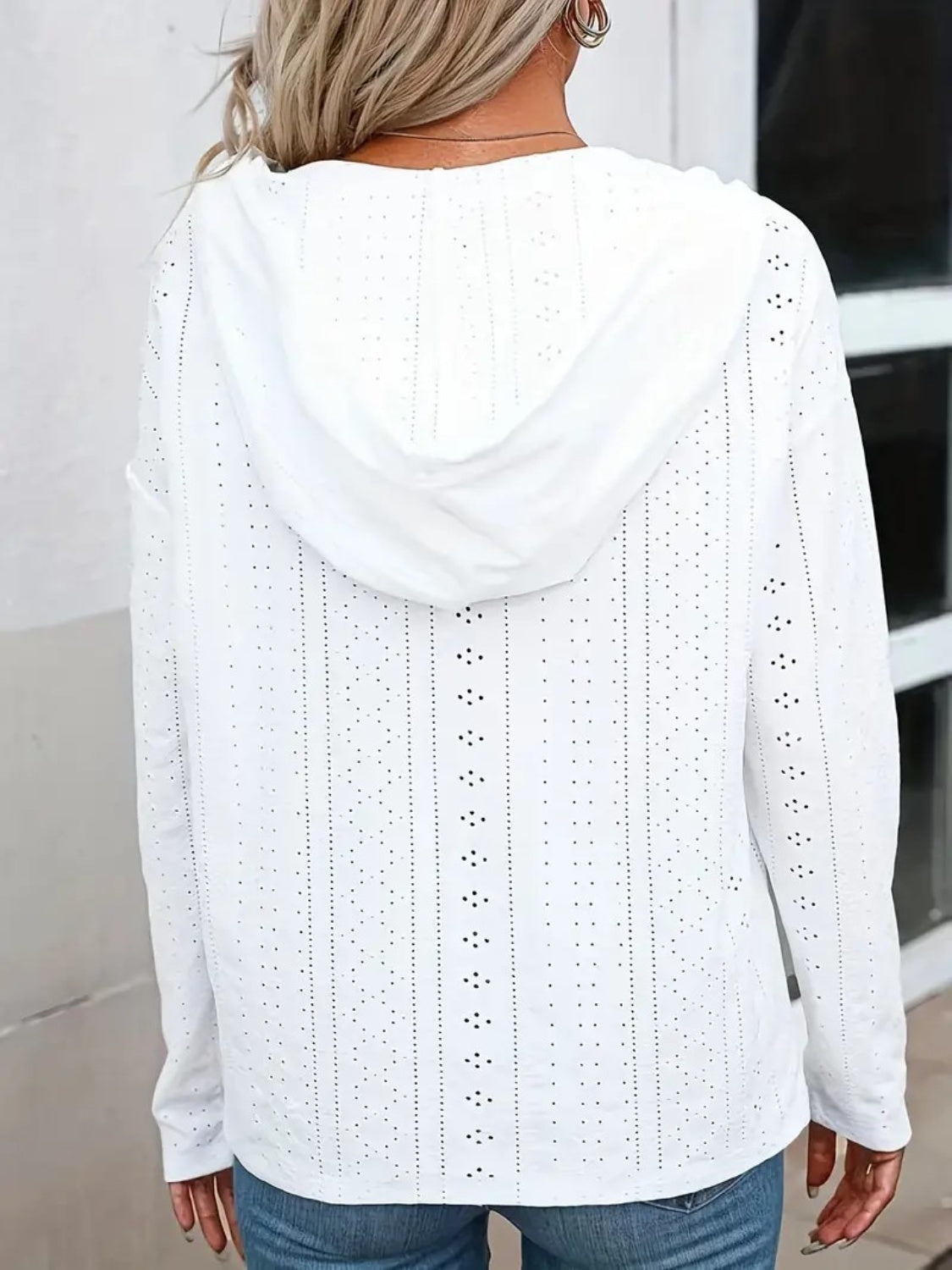 Drawstring Eyelet Long Sleeve Hoodie - Luxe4Everyday Hoodie