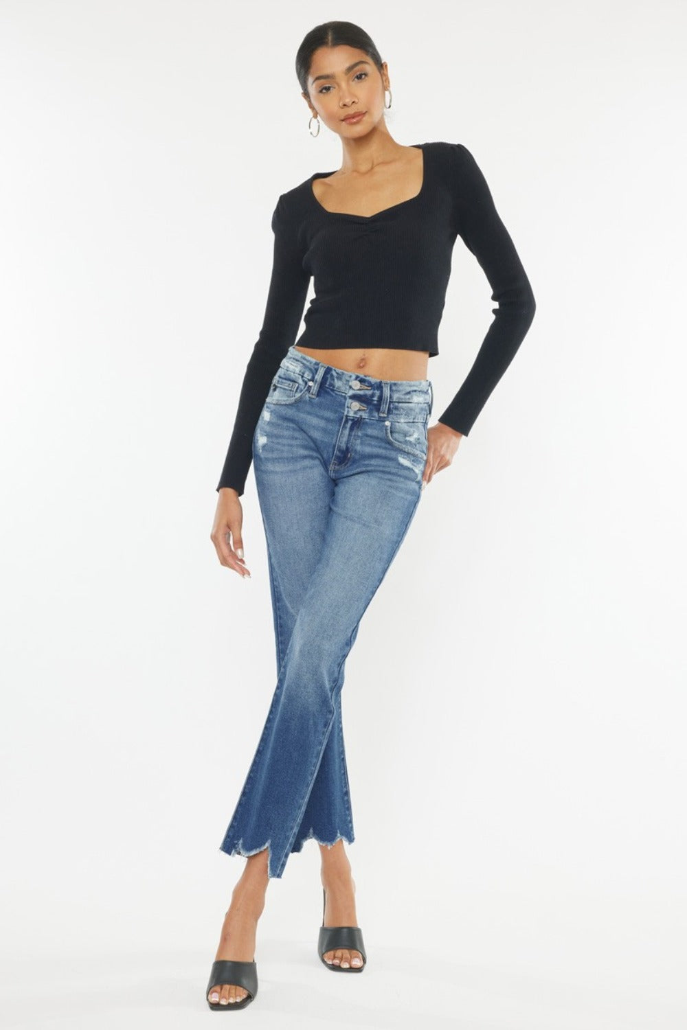 Kancan High Rise Wide Waistband Slim Straight Jeans - Luxe4Everyday Jeans