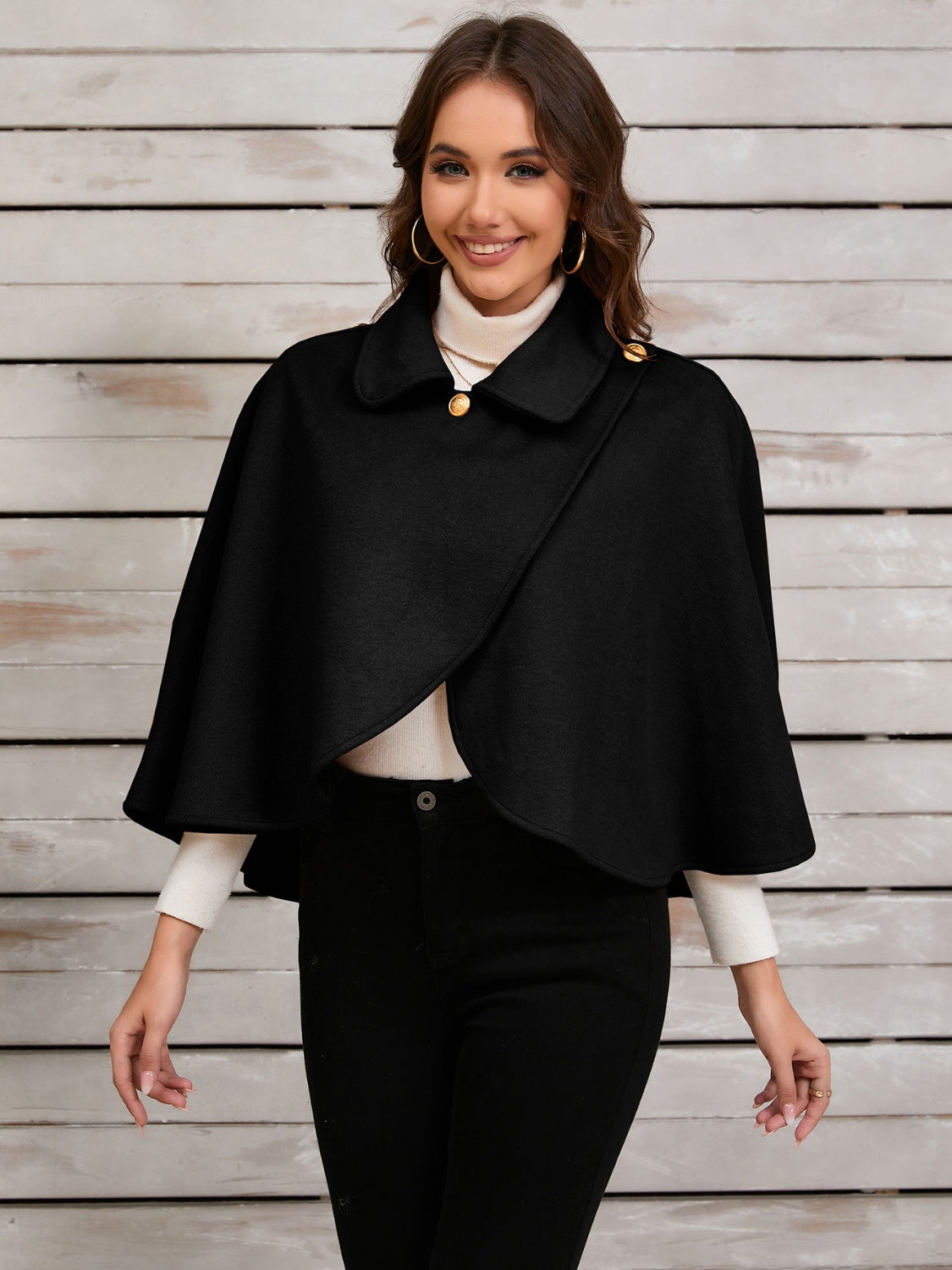 Collared Neck Cropped Cape - Luxe4Everyday Deep Red / One Size Cape