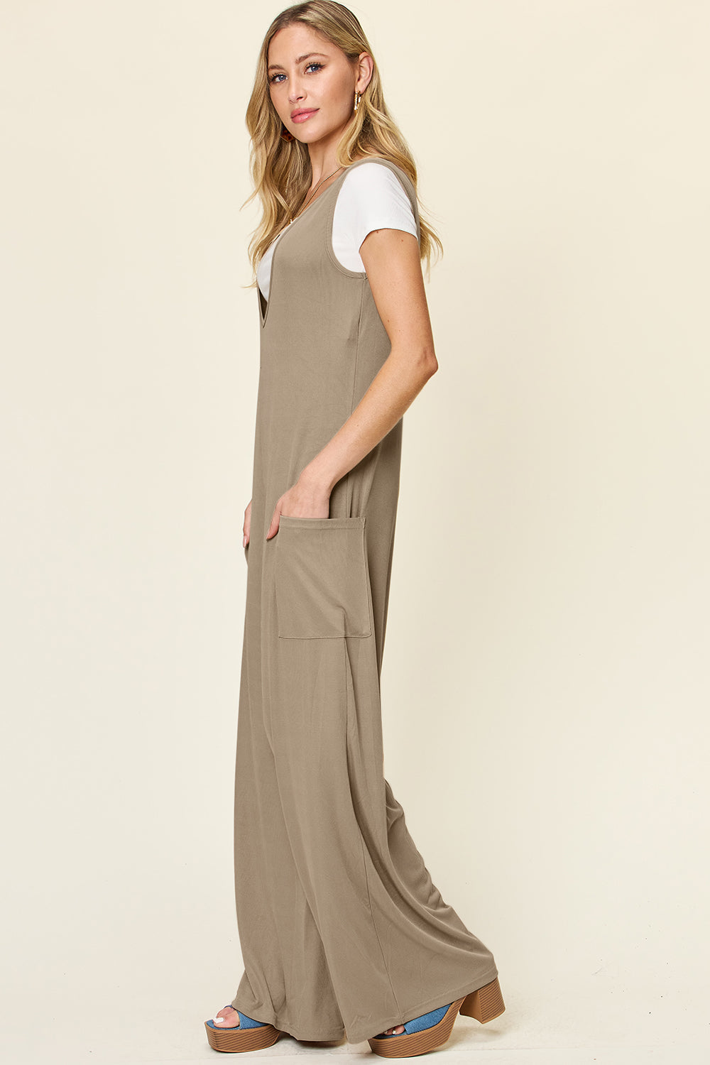 Double Take Full Size Sleeveless Wide Leg Jumpsuit with Pockets - Luxe4Everyday Jumpsuit