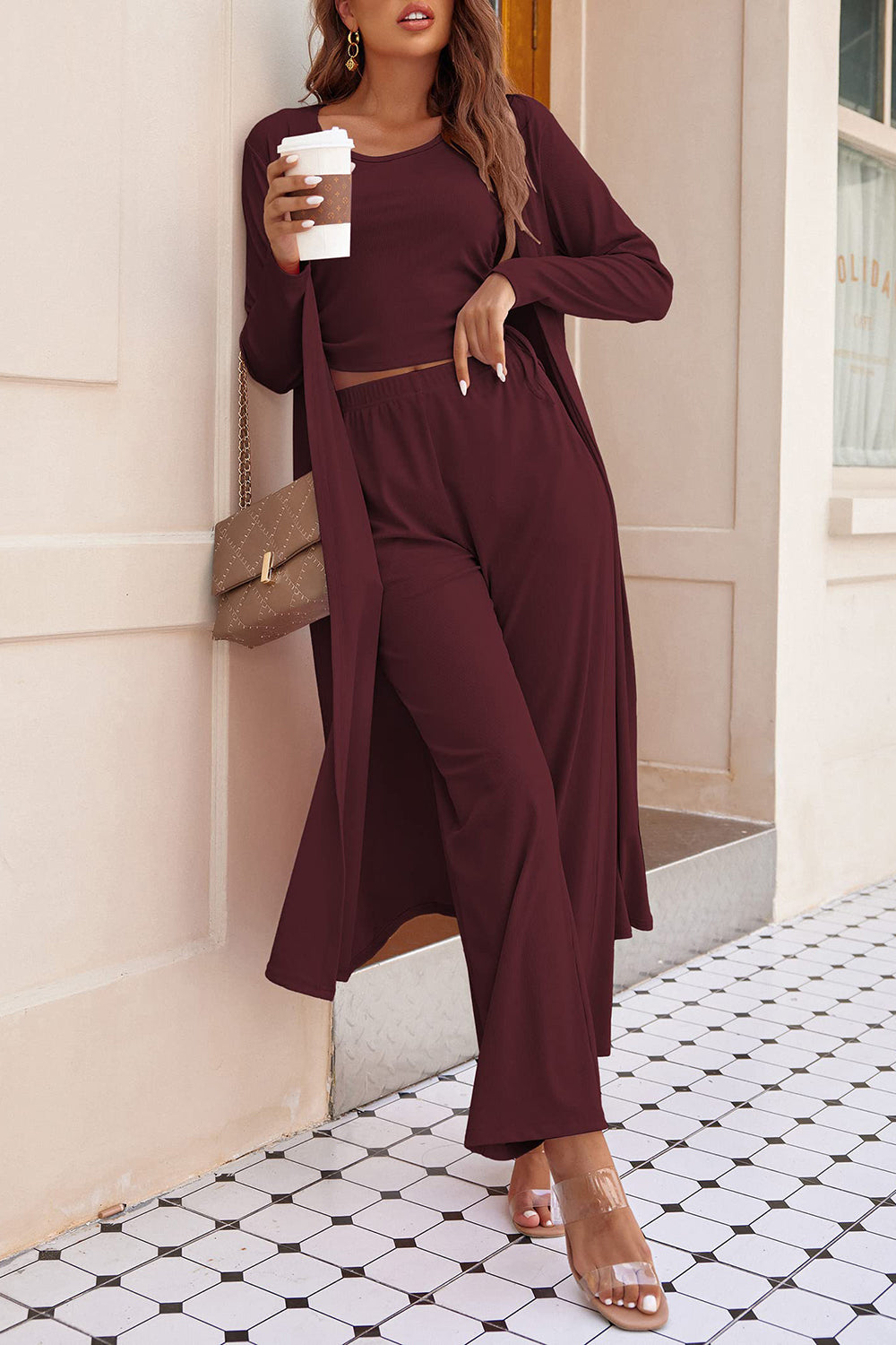 Drawstring Tank, Long Sleeve Cover Up and Pants Set - Luxe4Everyday two-piece set