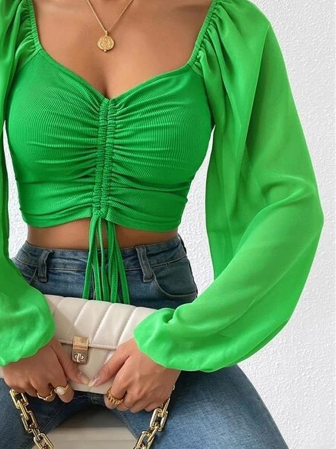 Drawstring Sweetheart Neck Cropped Top - Luxe4Everyday Shirt