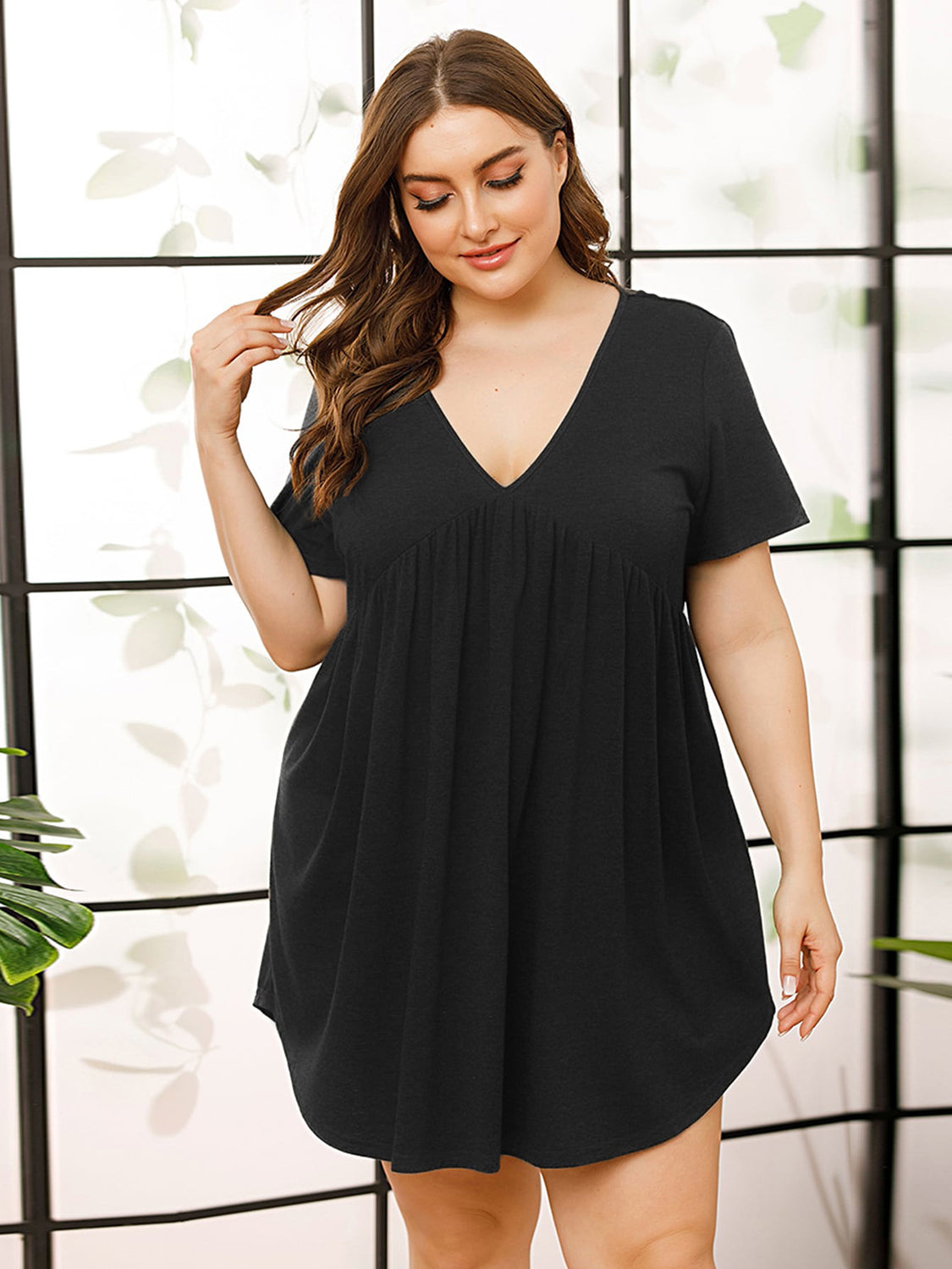 V-Neck Short Sleeve Lounge Dress - Luxe4Everyday Dark Gray / S Lounge Wear