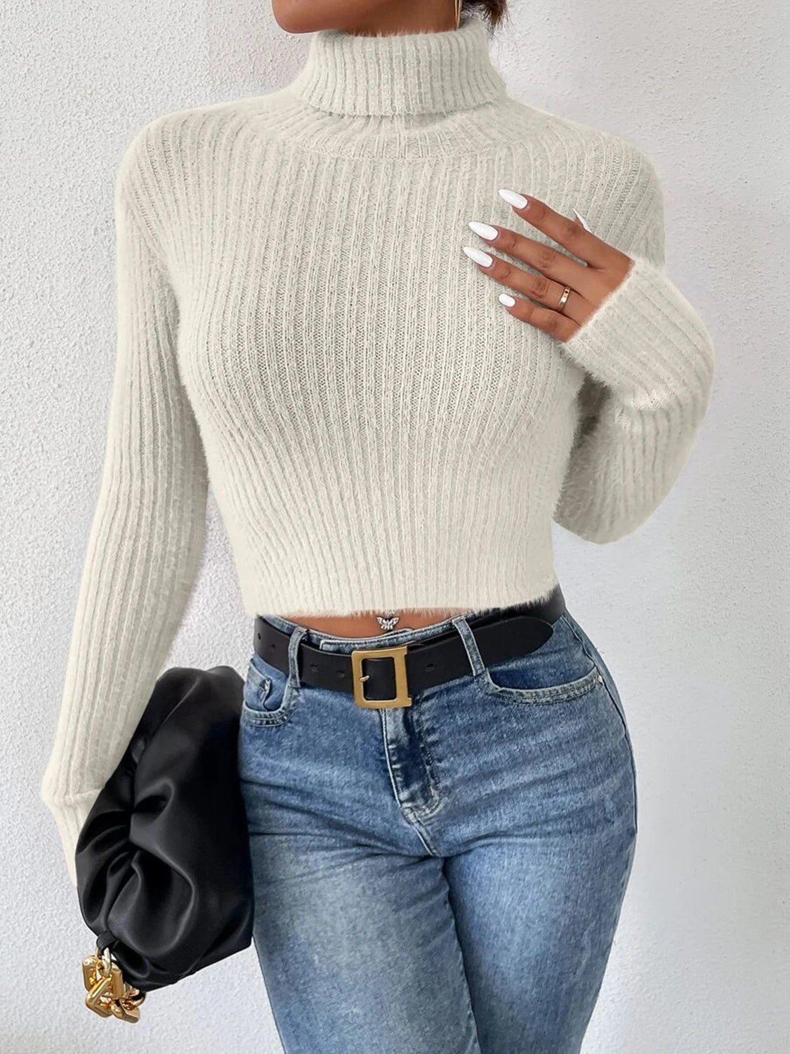 Ribbed Turtleneck Long Sleeve Sweater - Luxe4Everyday Sweater