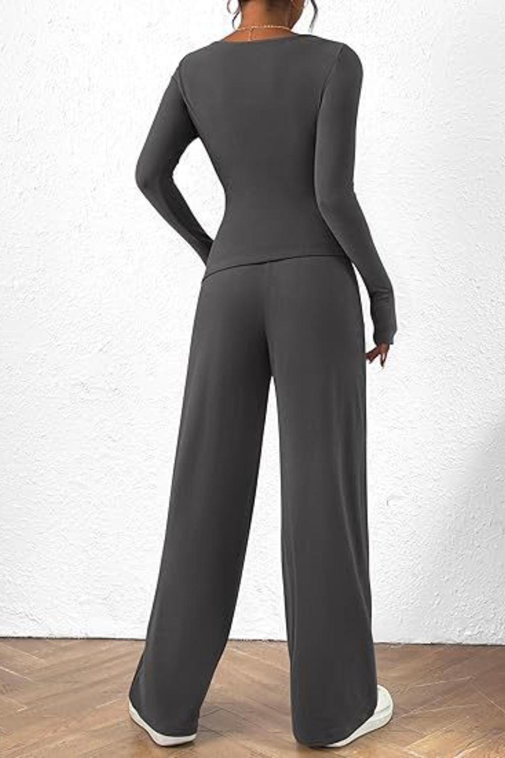 Round Neck Long Sleeve Top and Pants Set - Luxe4Everyday two-piece set