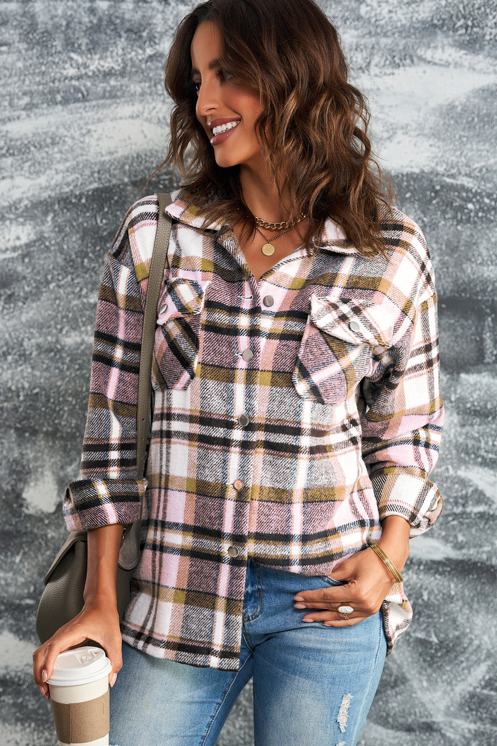 Plaid Button Front Shirt Jacket with Breast Pockets - Luxe4Everyday Blue / S Jacket