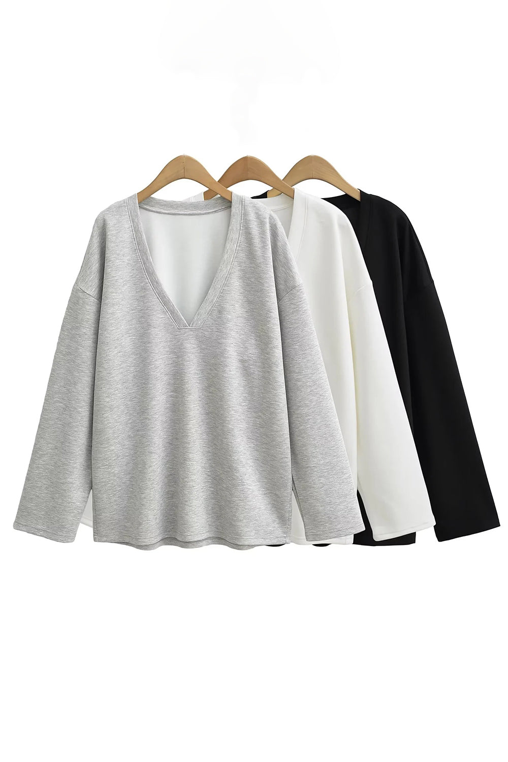 Basic Bae V-Neck Dropped Shoulder Long Sleeve Sweatshirt with Bra - Luxe4Everyday Sweater