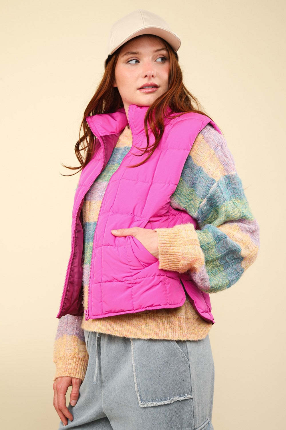 VERY J Zip Up Puffer Padded Warm Vest - Luxe4Everyday Fuchsia / S Jacket