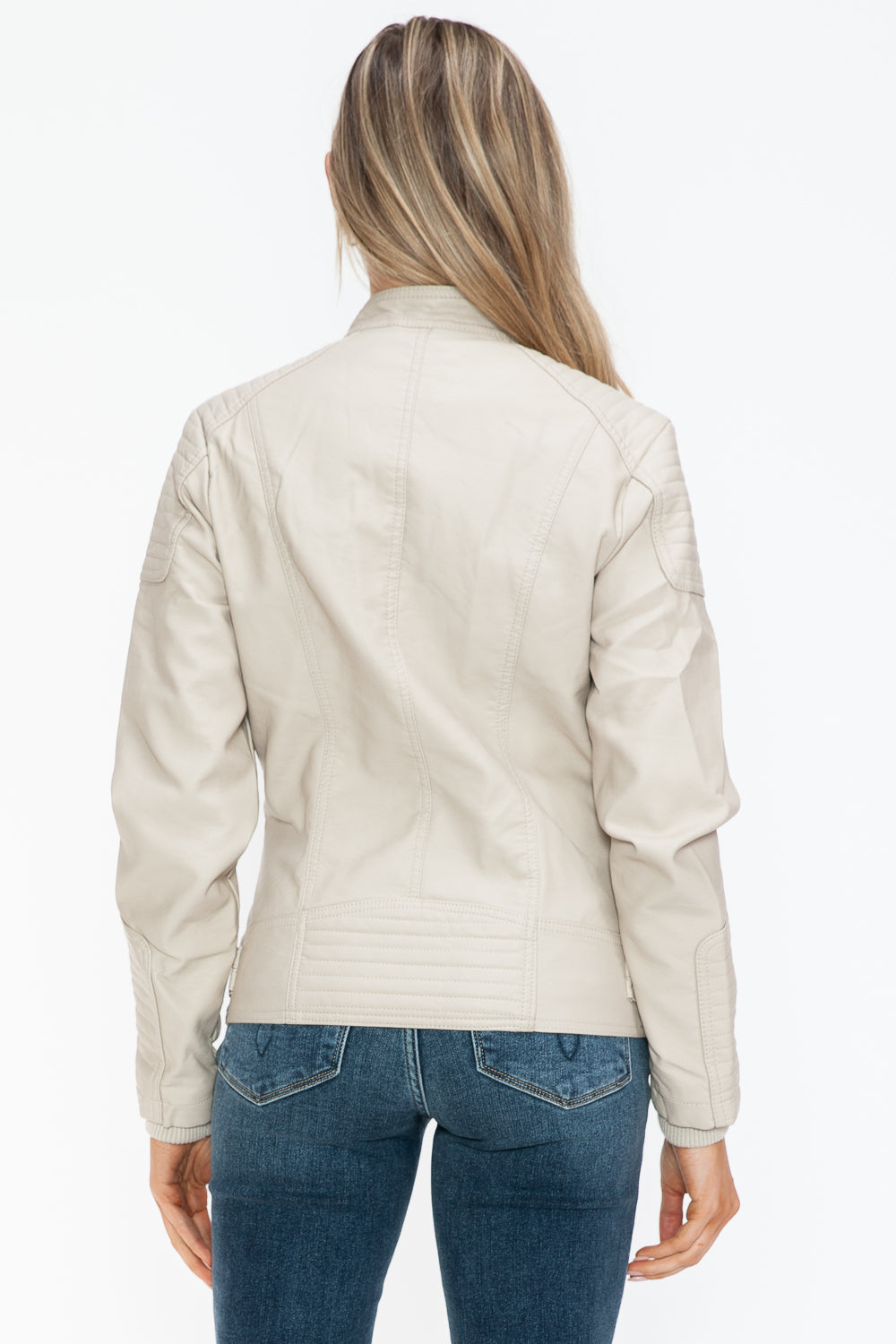 Snobbish Faux Leather Biker Jacket with Side Zip Pockets - Luxe4Everyday Sand / S Jacket