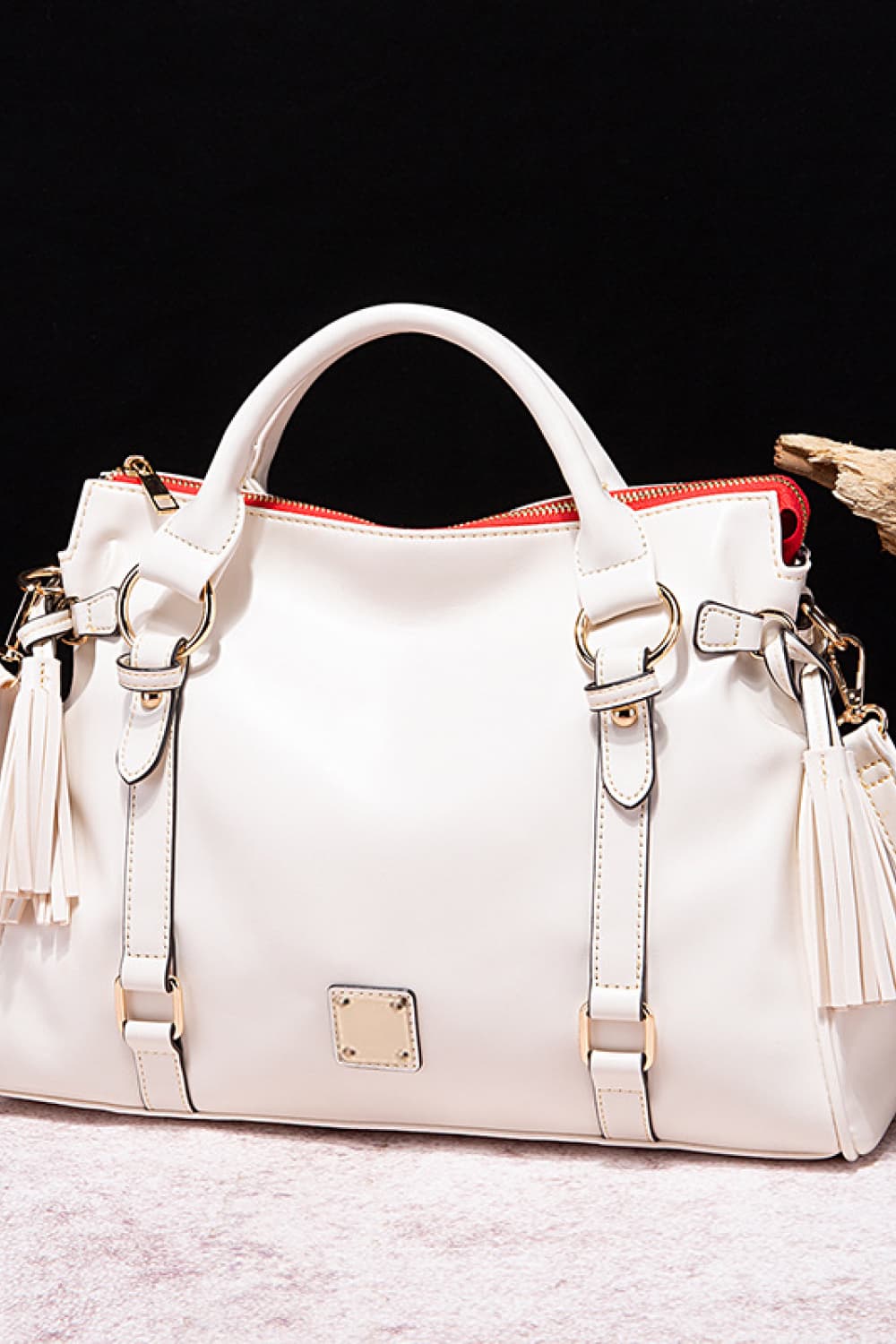 PU Leather Handbag with Tassels - Luxe4Everyday Ivory / One Size Bag