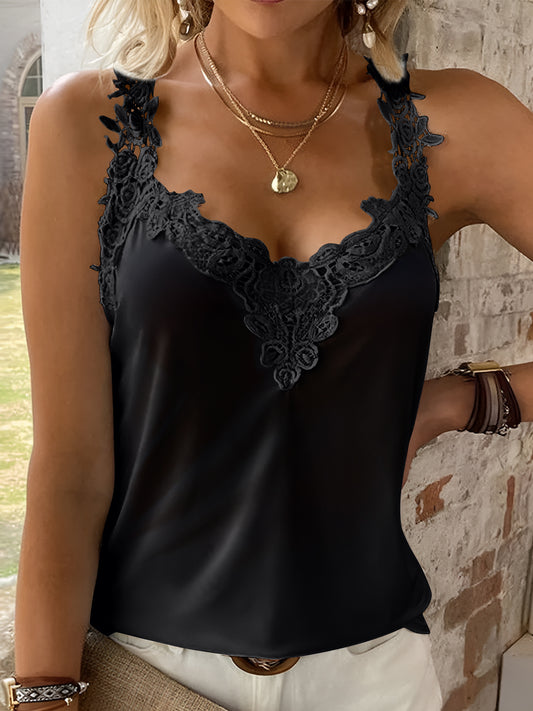 Full Size Lace Detail V-Neck Tank - Luxe4Everyday Black / S Shirt