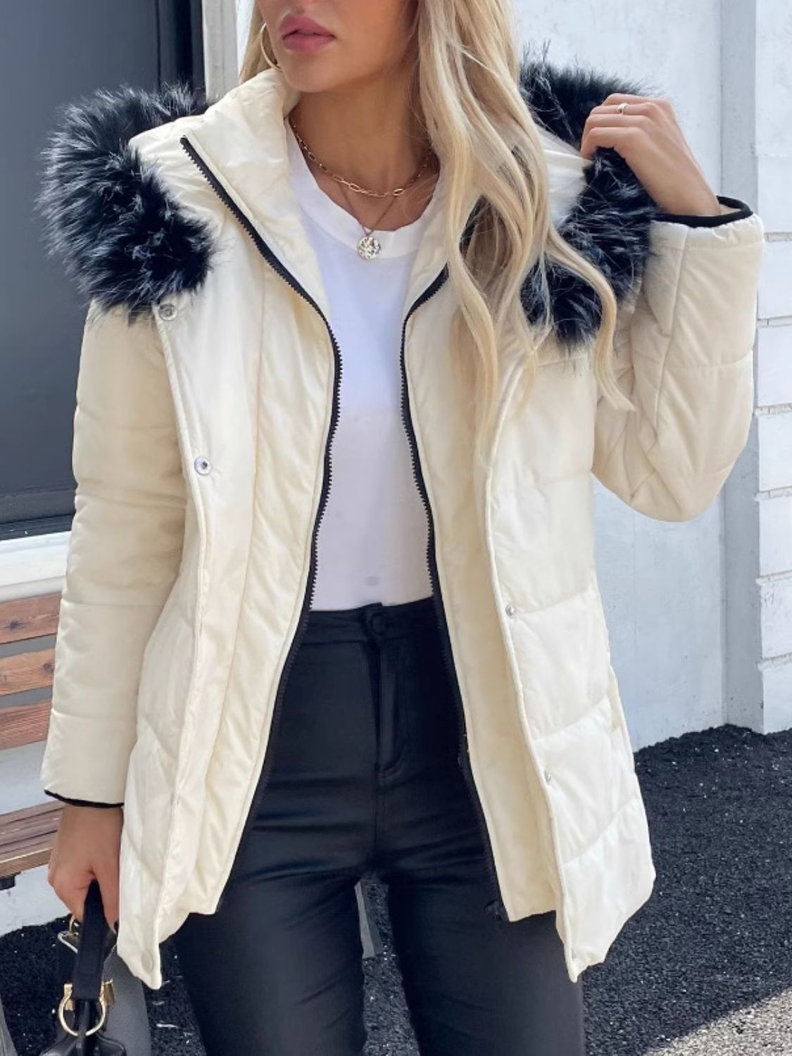 Zip Up Long Sleeve Hooded Winter Coat - Luxe4Everyday Cream / S Coat