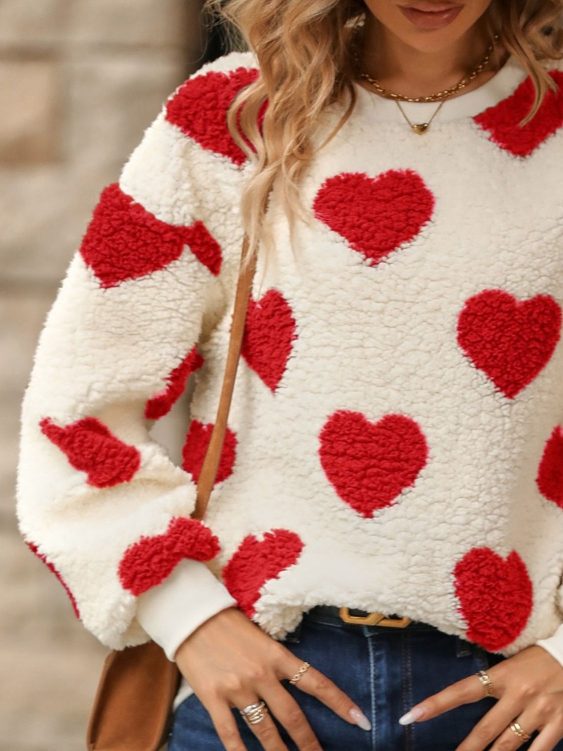 Fuzzy Heart Dropped Shoulder Sweatshirt - Luxe4Everyday Brown / S Sweater