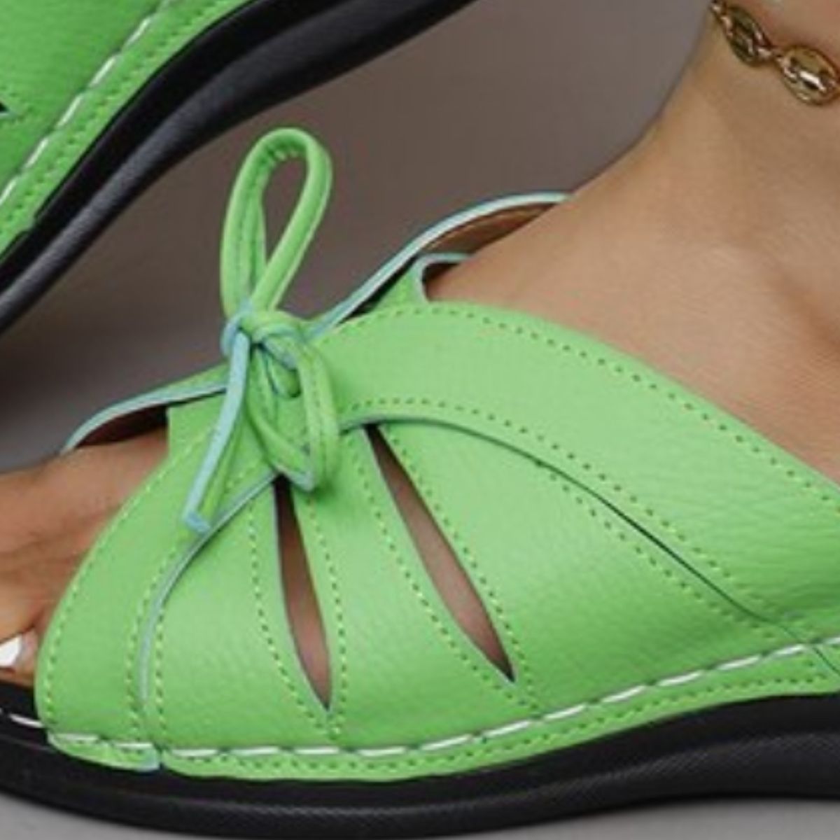 Tied Open Toe Low Heel Sandals - Luxe4Everyday Neon Green / 36(US5) Shoes