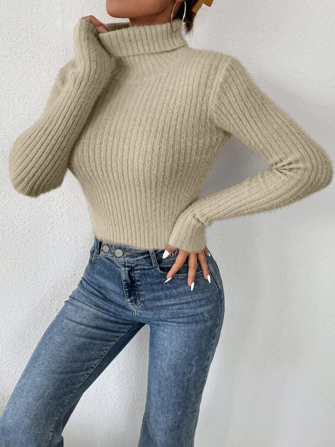 Ribbed Turtleneck Long Sleeve Sweater - Luxe4Everyday Sweater