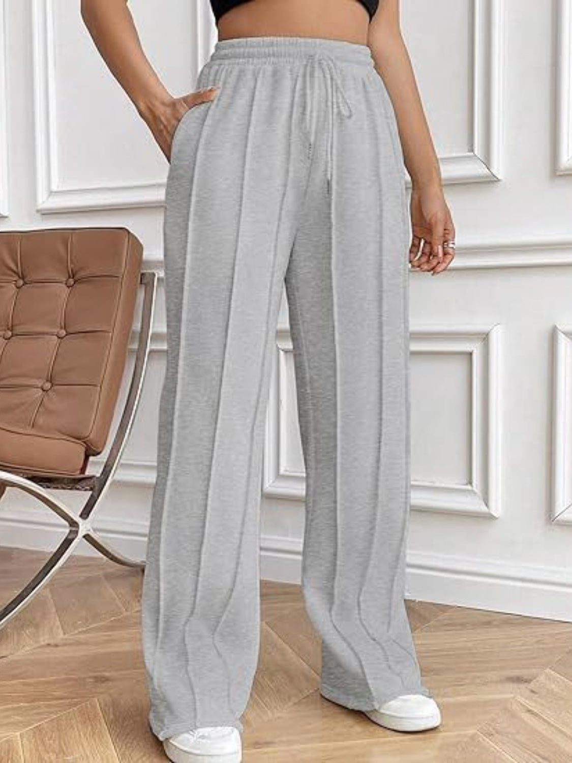 Drawstring Wide Leg Pants with Pockets - Luxe4Everyday Gray / S Pants