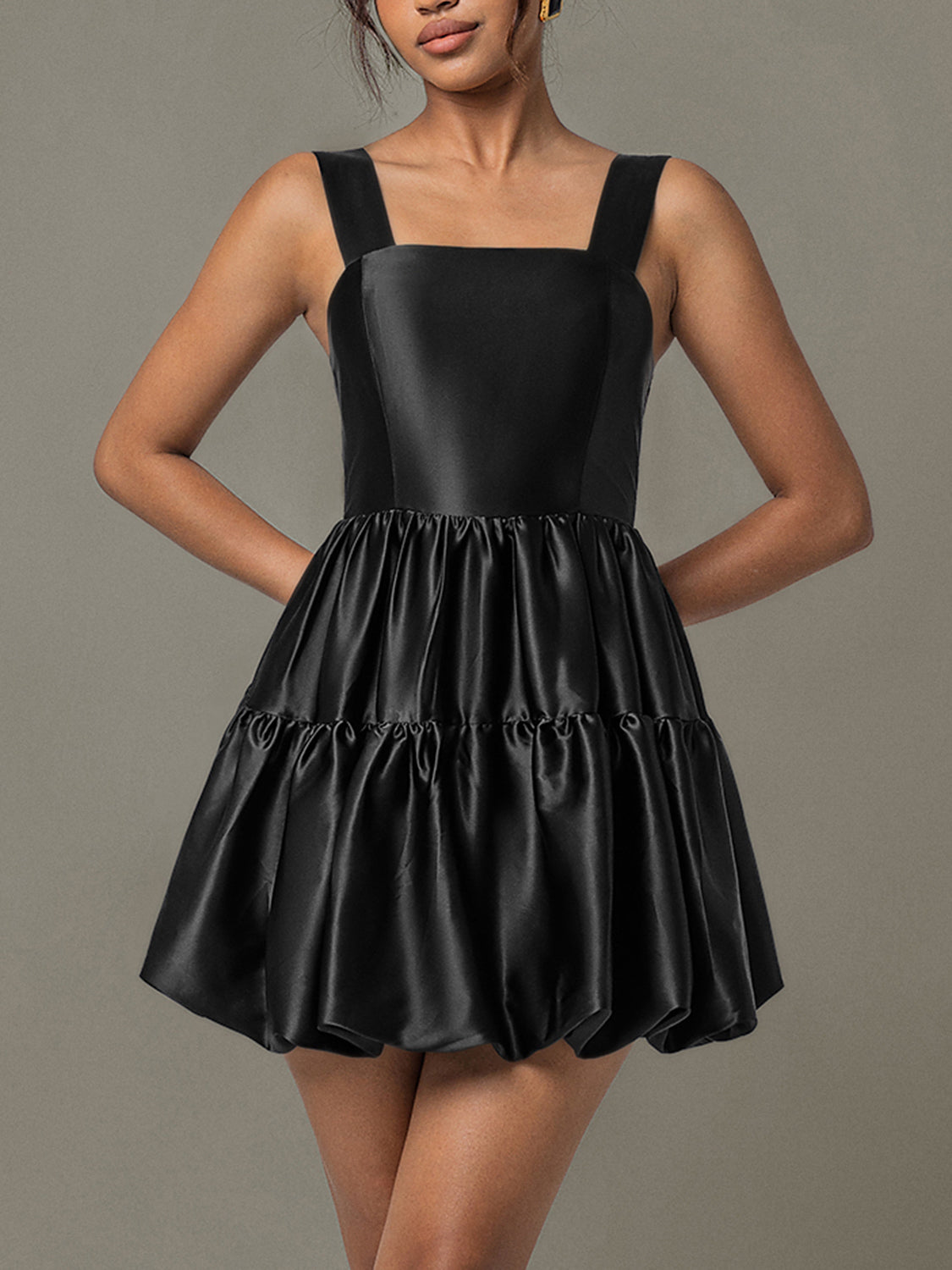 Ruched Square Neck Wide Strap Mini Dress - Luxe4Everyday Black / S Dress