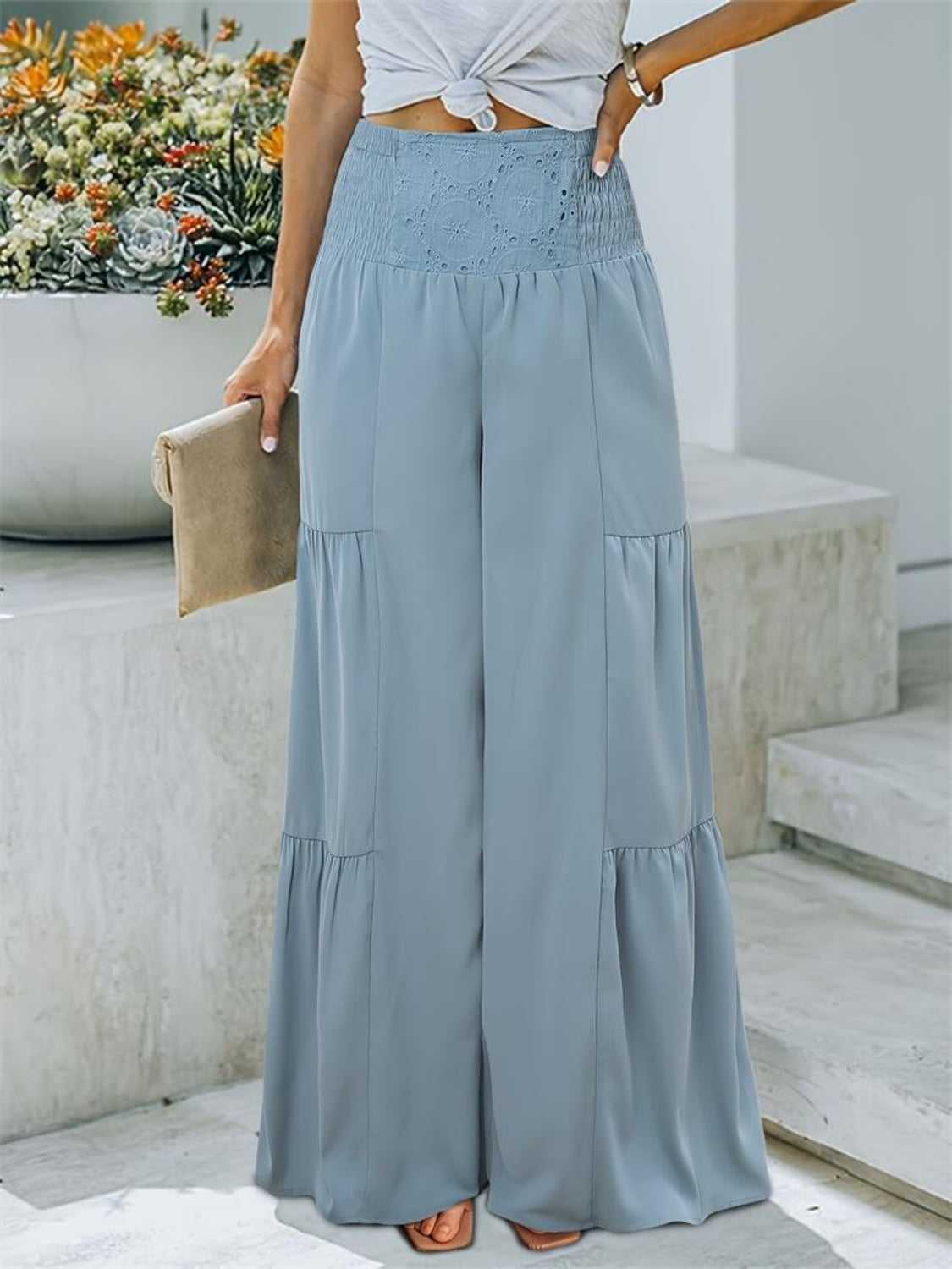 Smocked High Waist Pants - Luxe4Everyday Light Blue / S Pants