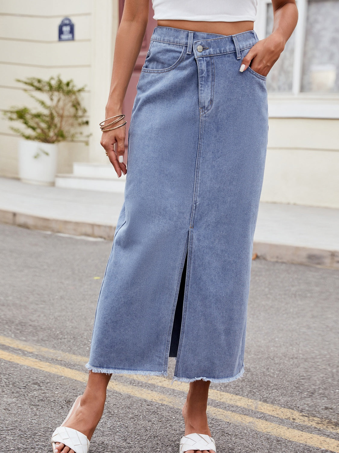 Slit Asymmetrical Waist Denim Skirt - Luxe4Everyday Light / S Skirts