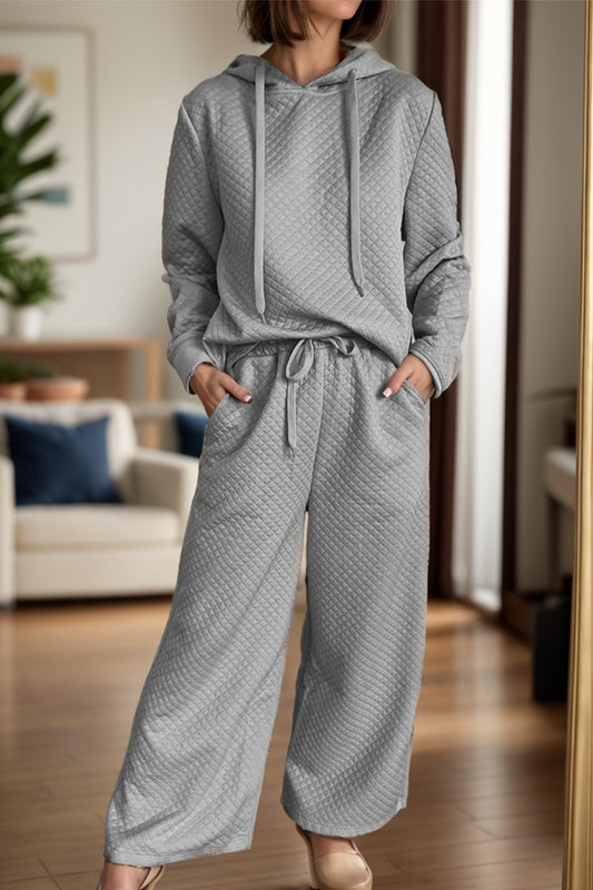 Drawstring Long Sleeve Hooded Top and Pants Set - Luxe4Everyday Gray / S Two-Piece Sets