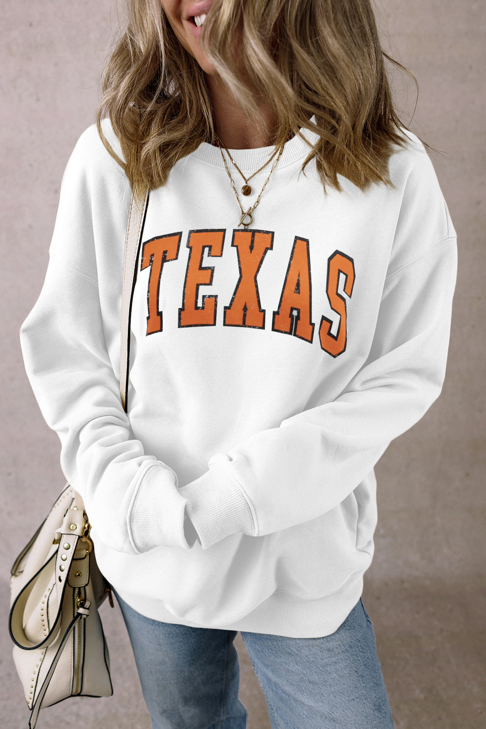 TEXAS Round Neck Dropped Shoulder Sweatshirt - Luxe4Everyday White / S Sweatshirt