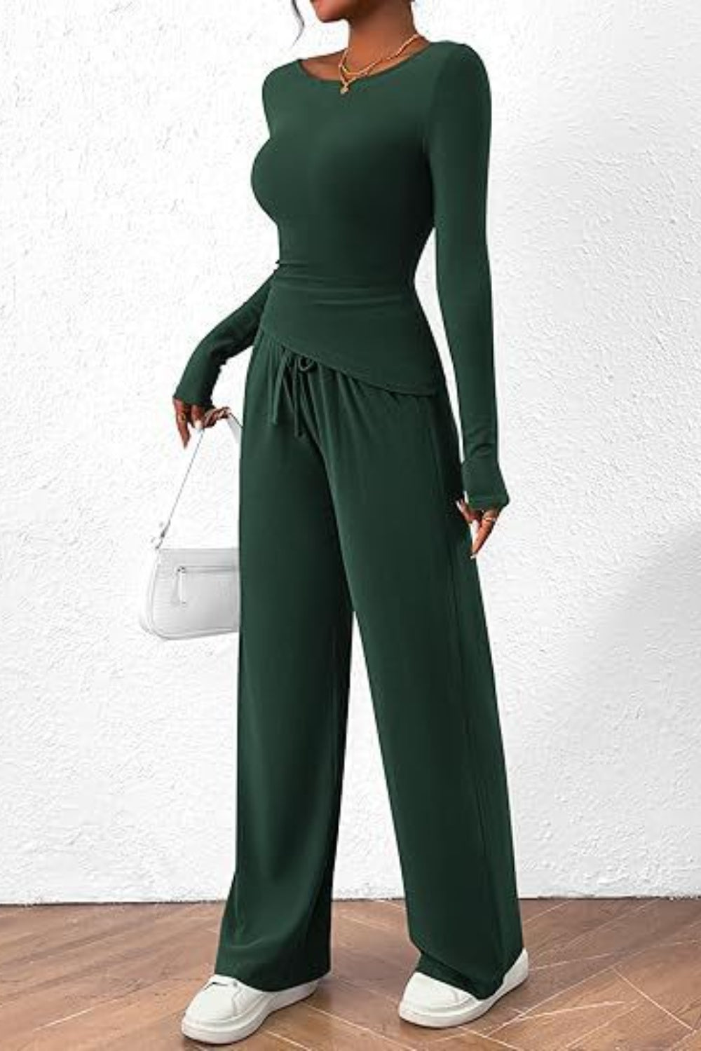 Round Neck Long Sleeve Top and Pants Set - Luxe4Everyday two-piece set