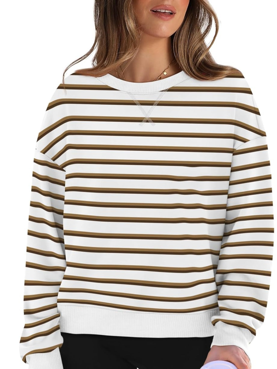 Lovelet Striped Round Neck Long Sleeve Sweatshirt - Luxe4Everyday Sweater