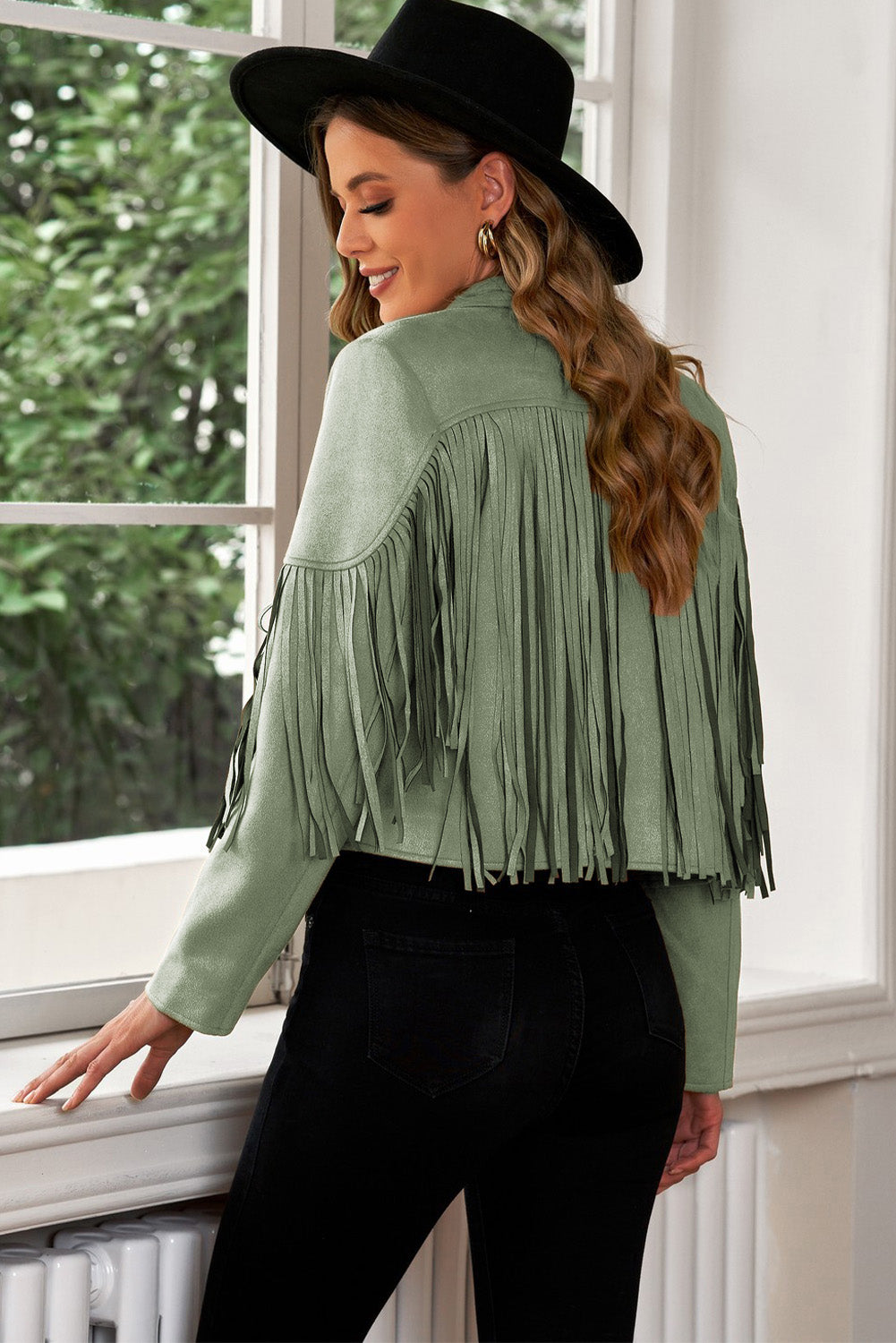 Fringe Trim Lapel Collar Cropped Blazer - Luxe4Everyday Coat